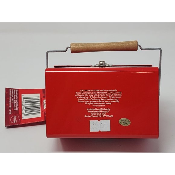 Small Tin Coca Cola LunchboxLunchPail Opens And Closes On Both Sides Wood Handle - Picture 7 of 12